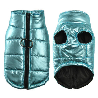 Blue Shiny Metallic Dog Body Warmer Coat - Doggie Style Store