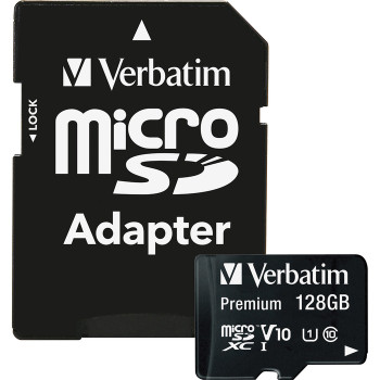 Verbatim 128GB Premium microSDXC Memory Card with Adapter, UHS-I Class 10 - 1 (VER44085)