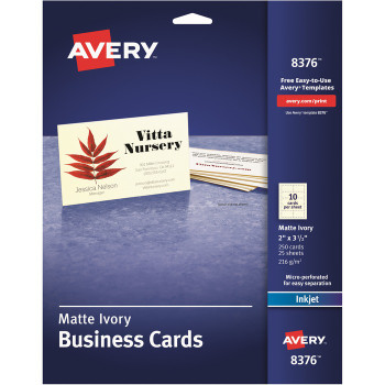 Avery Business Cards, Matte Ivory, Two-Sided Printing, 2" x 3-1/2", 250 Cards (8376) - 250 / Pack (AVE8376)