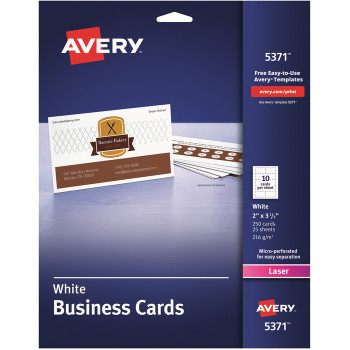 Avery Printable Business Cards, Two-Sided Printing, 2" x 3-1/2", 250 Cards (5371) - 250 / Pack (AVE5371)