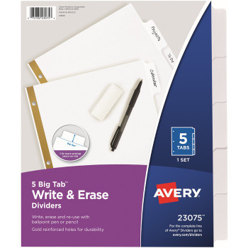 Avery Big Tab Write & Erase Paper Dividers - 5 / Set (AVE23075)