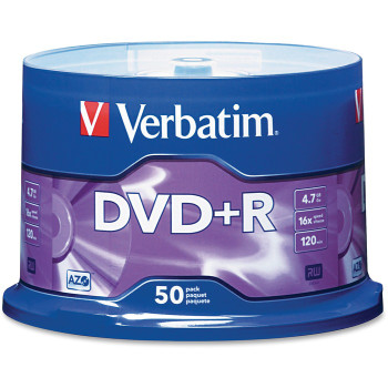 Verbatim AZO DVD+R 4.7GB 16X with Branded Surface - 50pk Spindle - 50 (VER95037)