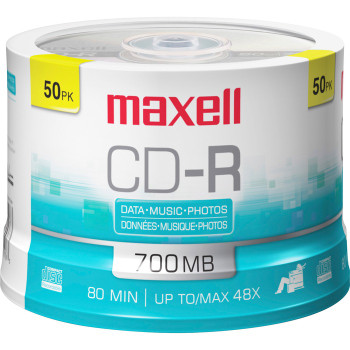 Maxell CD Recordable Media - CD-R - 48x - 700 MB - 50 Pack Spindle - 50 (MAX648250)