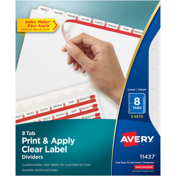 Avery Index Maker Print & Apply Clear Label Dividers with White Tabs - 40 / Pack (AVE11437)