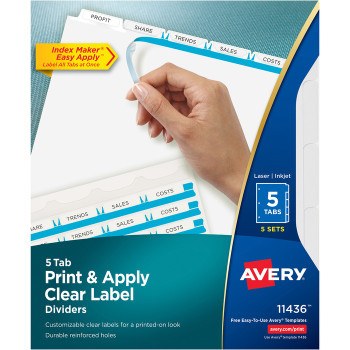 Avery Index Maker Print & Apply Clear Label Dividers with White Tabs - 25 / Pack (AVE11436)
