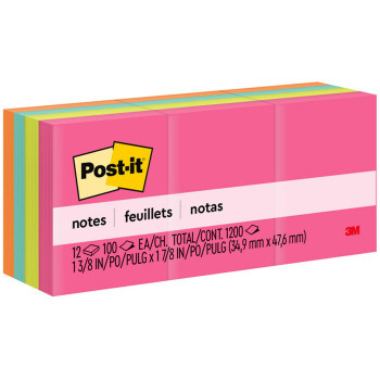 Post-it Notes, 1-3/8" x 1- 7/8", Cape Town Color Collection - 12 / Pack (MMM653AN)