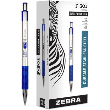 Zebra Pen BCA F-301 Stainless Steel Ballpoint Pens - 12 / Dozen (ZEB27120)