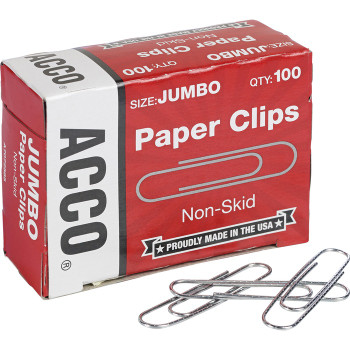 Acco Economy Jumbo Nonskid Paper Clips - 1000 / Box (ACC72585)