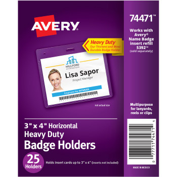 Avery Heavy-Duty Secure Top Clear Badge Holders, Fits Inserts up to 3" x 4", Landscape, 25 Holders (74471) - 25 / Pack (AVE74471)