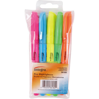 Integra Pen Style Fluorescent Highlighters - 5 / Set (ITA36180)