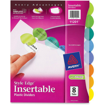 Avery Insertable Style Edge(TM) Plastic Dividers, 8 Multicolor Tabs, 1 Set (11201) - 8 / Set (AVE11201)