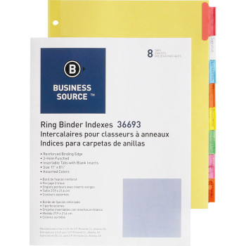 Business Source Insertable Tab Ring Binder Indexes - 8 / Set (BSN36693)
