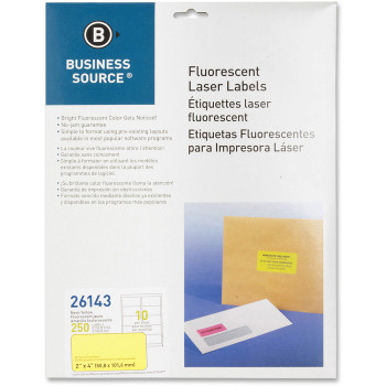 Business Source 2" Fluorescent Color Laser Labels - 250 / Pack (BSN26143)