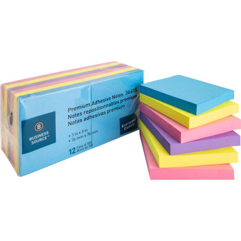 Business Source 3x3 Extreme Colors Adhesive Notes - 12 / Pack (BSN36615)