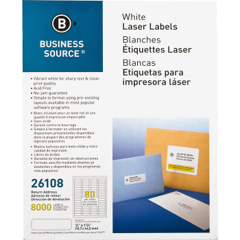 Business Source Address Laser Labels - 8000 / Pack (BSN26108)