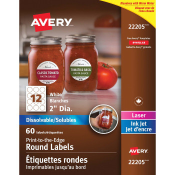 Avery Dissolvable Print-to-the-Edge Round Labels - 60 / Pack (AVE22205)