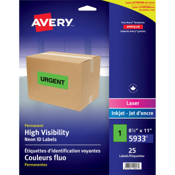 Avery High Visibility Neon ID Labels - 25 / Pack (AVE05933)