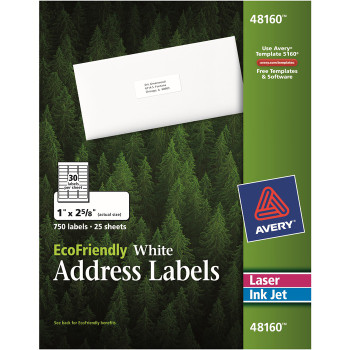 Avery EcoFriendly Address Labels, Permanent Adhesive, 1" x 2-5/8", 750 Labels (48160) (AVE48160)