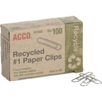 Acco Recycled Paper Clips - 100 / Box (ACC72365)