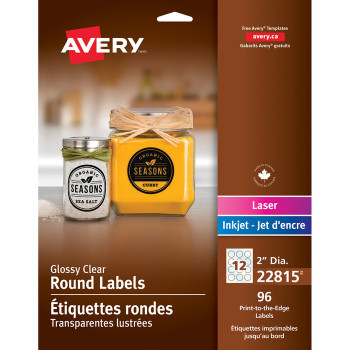 Avery Glossy Clear 2" Round Labels - 96 / Pack (AVE22815)