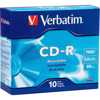 Verbatim CD-R 700MB 52X with Branded Surface - 10pk Slim Case - 10 (VER94935)