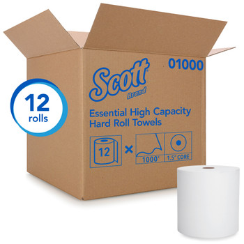 Scott Essential High Capacity Hard Roll Paper Towels (01000), White, 12 Paper Towel Rolls / Case, 1,000' / Roll, 12,000' / Case - 1/CS/12-RL (01000)