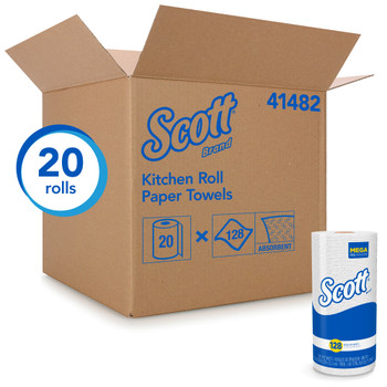 Scott Kitchen Paper Towels (41482) with Fast-Drying Absorbency Pockets, Perforated Standard Paper Towel Rolls, 128 Sheets / Roll, 20 Rolls / Case - 1/CS/20 (41482)