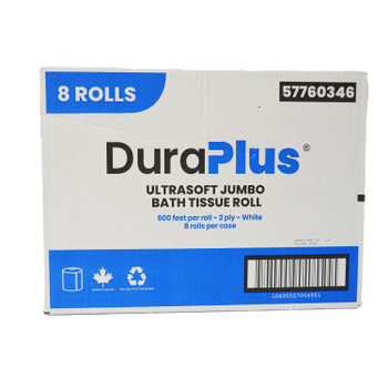 DuraPlus® UltraSoft Jumbo Bath Tissue, 2Ply, White, 8 Rolls/Case, Made in Canada 57760346