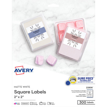 Avery Easy Peel(R) Labels, Sure Feed(TM) TrueBlock(R), Permanent Adhesive, Square 2" x 2", 300 Labels (22806) - 300 / Pack (AVE22806)