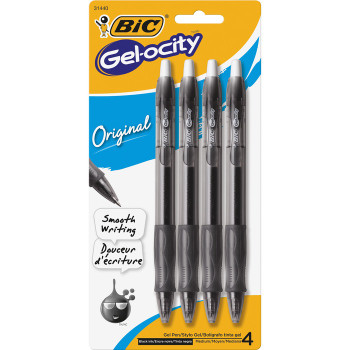 BIC Gel Retractable Pens - 4 / Pack (BICRLCP41BK)