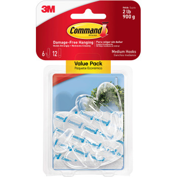 Command 2 lb. Strips Medium Hanging Hooks - 6 / Pack (MMM17091CLRVP)