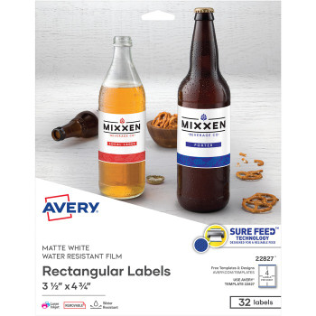 Avery Removable Durable Labels, Removable Adhesive, Rectangle, 3-1/2" x 4-3/4", 32 Labels (22827) - 32 / Pack (AVE22827)