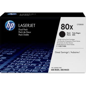 HP 80X (CF280XD) Original Toner Cartridge Dual Pack - Black - Dual Pack (HEWCF280XD)