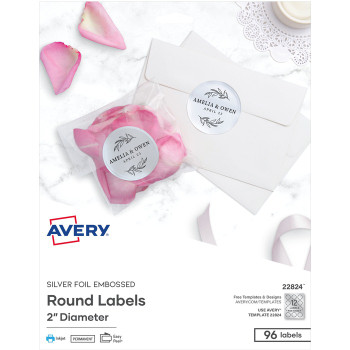 Avery Easy Peel(R) Embossed Foil Labels, Permanent Adhesive, Matte Silver, Round, 2", 96 Labels (22824) - 120 / Pack (AVE22824)