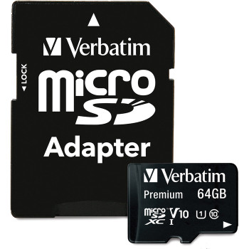 Verbatim 64GB Premium microSDXC Memory Card with Adapter, UHS-I V10 U1 Class 10 - 1 (VER44084)
