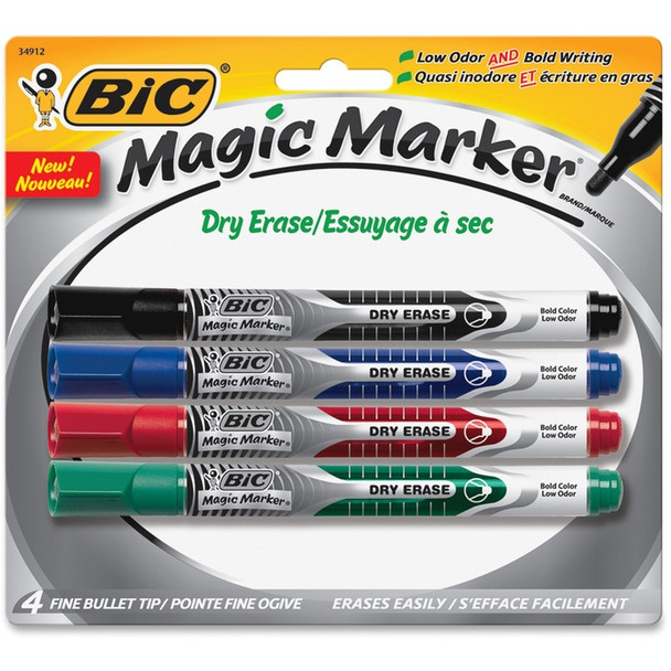 BIC Great Erase Liquid Ink Dry Erase Markers - 4 / Pack (BICGELIPP41AS)