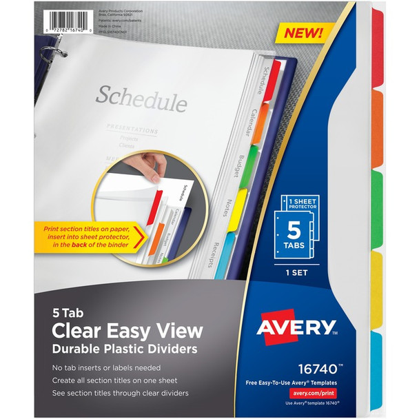 Avery Clear Easy View Durable Plastic Dividers, 5 Tabs (16740) - 5 / Set (AVE16740)