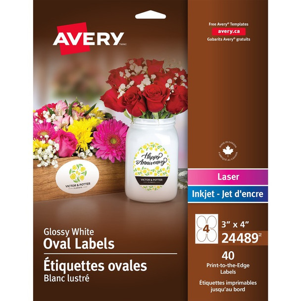 Avery Glossy White Oval Labels - 40 / Pack (AVE24489)