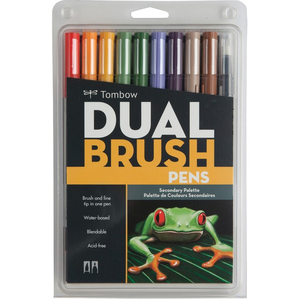 Tombow Dual Brush Art Pen 10-piece Set - Secondary Colours - 10 / Set (TOM56168)