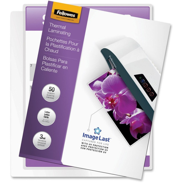Fellowes Thermal Laminating Pouches - ImageLast™, Jam Free, Letter, 3 mil, 50 pack - 50 / Pack (FEL52225)