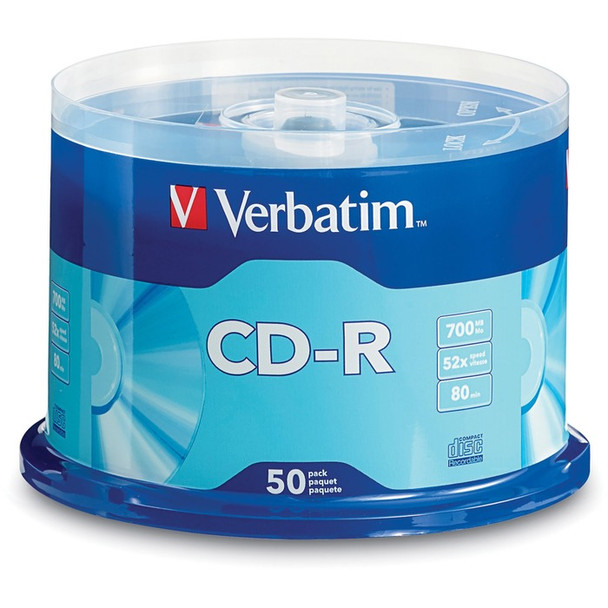 Verbatim CD-R 700MB 52X with Branded Surface - 50pk Spindle - 50 (VER94691)