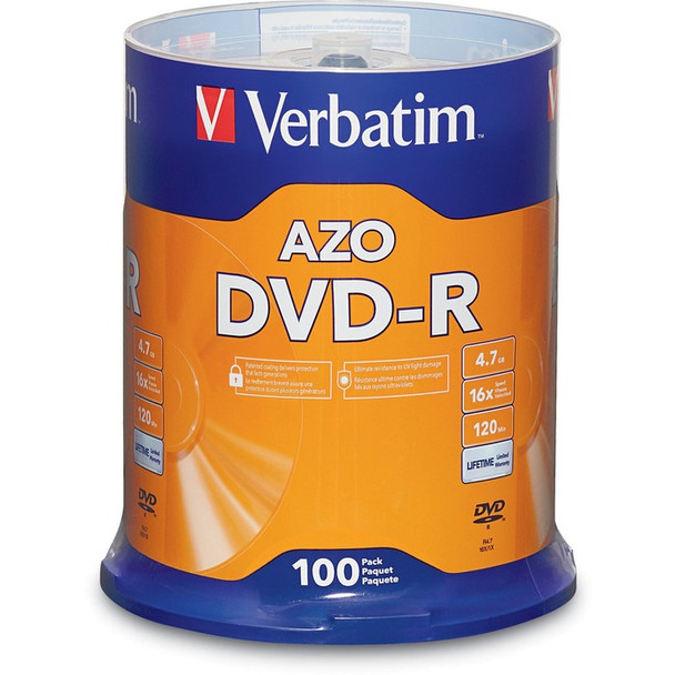 Verbatim AZO DVD-R 4.7GB 16X with Branded Surface - 100pk Spindle - 100 (VER95102)