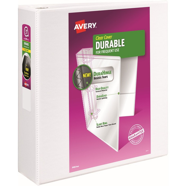 Avery Durable View Binder, 3" Slant Rings, 600-Sheet Capacity, DuraHinge(R), White (17042) - 1 / Each (AVE17042)