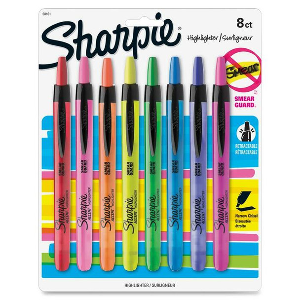 Sharpie Smear Guard Retractable Highlighters - 8 / Set (SAN28101)