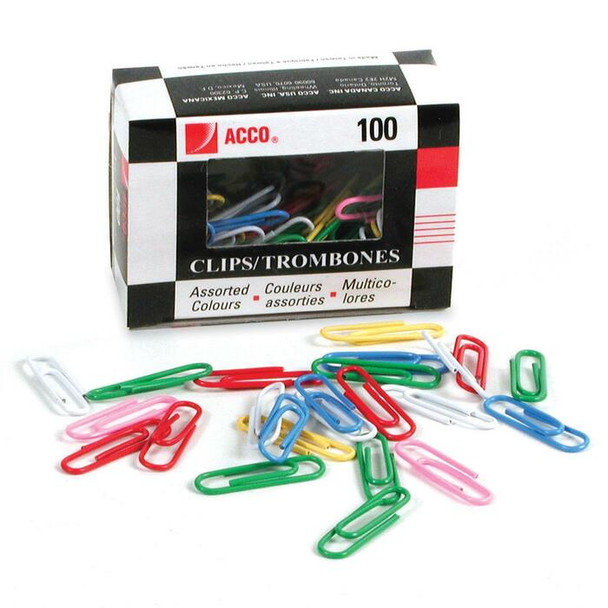 Acco Vinyl Coated Colour Paper Clip - #1, Standard - 100 / Box (ACC72522)