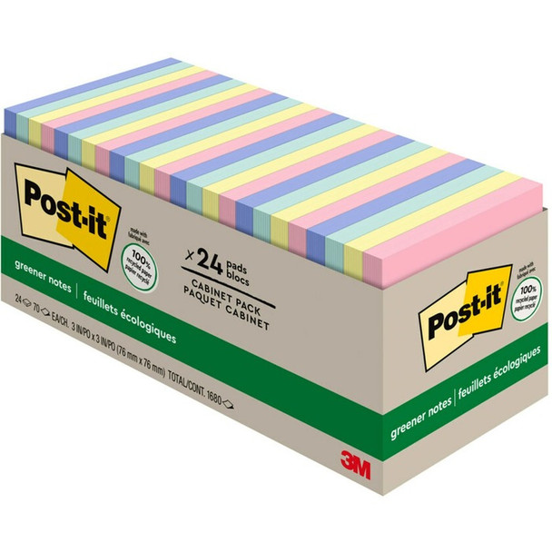 Post-it Greener Notes Cabinet Pack, 3 in x 3 in, Helsinki Color Collection - 24 / Pack (MMM654R24CPAP)