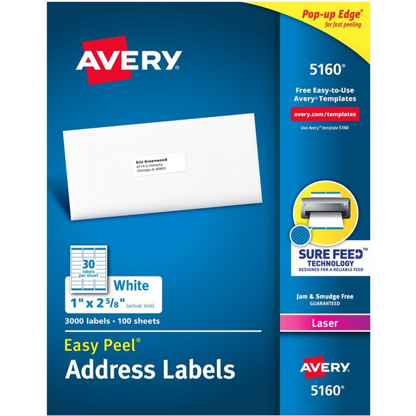 Avery Mailing Label 05160 Easy Peel - 3000 / Box (AVE05160)