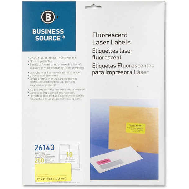 Business Source 2" Fluorescent Color Laser Labels - 250 / Pack (BSN26143)