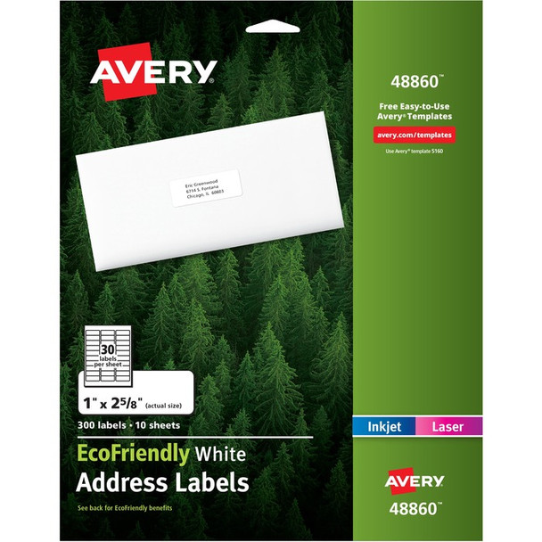 Avery EcoFriendly Address Labels 48860, 1" x 2-5/8", 300 Labels (48860) - 300 / Pack (AVE48860)