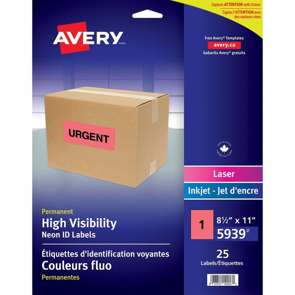 Avery High Visibility Neon ID Labels - 25 / Pack (AVE05939)